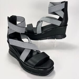 Sorel Joanie III Sandal Sz 8.5 Black White Leather Wedge Platform Sport Strap